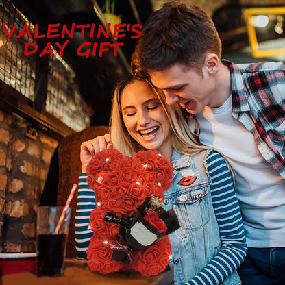 Romantic Valentines Day Gift for Her, Artificial Flowers Necklace Rose Teddy Bear with Real Pearl Blind Box Birthday Gift, Valentiness Day Gift for Monther Wify Girl