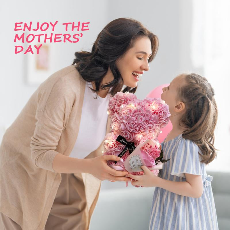 Romantic Valentines Day Gift for Her, Artificial Flowers Necklace Rose Teddy Bear with Real Pearl Blind Box Birthday Gift, Valentiness Day Gift for Monther Wify Girl